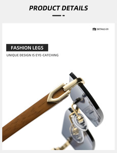 אופנה חדשה חתיכת אוקיינוס משקפיים לוגו מודפס מותאם אישית מסגרת קטנה ללא מסגרת מתכת עץ משקפי שמש ללא מסגרת לגברים ולנשים - Product Image 5