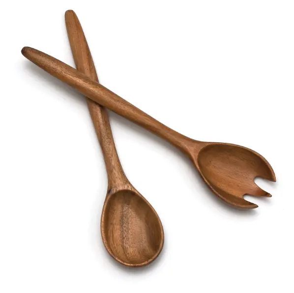 Wooden crafts Custom Acacia Wood kitchen Cooking serving Spoon Fork set 2 buyers