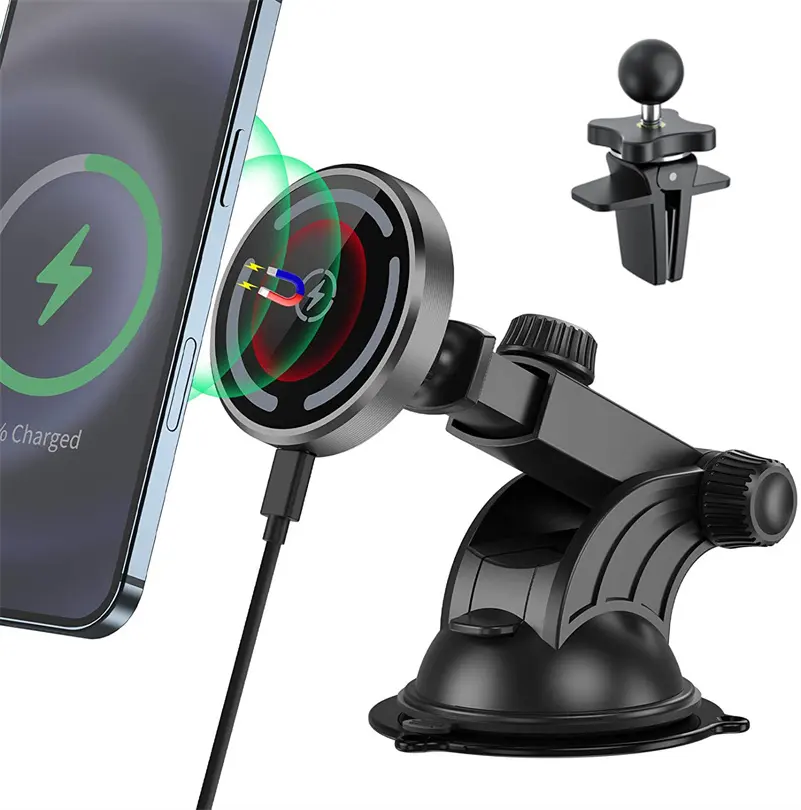 Universal Car Mount Magnetic Phone Holder For iPhone 14 13 Wireless Charger 15W Magnet Car Phone Mount