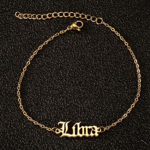Tobillera de Acero Inoxidable con Baño de Oro de 18k, Diseño Antiguo Inglés, 12 Signos del Zodíaco, Joyería para Pies de Mujer, a la Moda y Resistente al Deslustre - Product Image 5