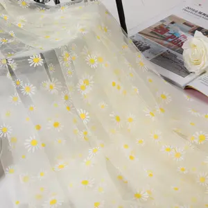 Nouveau beau tissu de tulle en poly broderie tournesol pour robes et vêtements, 2023