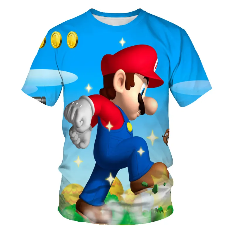 도매 사용자 정의 로고 슈퍼 메리 티셔츠 남성용 스트리트웨어 티셔츠 애니메이션 티셔츠