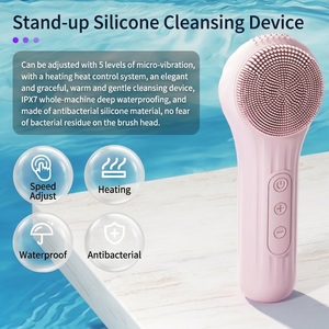 <b>Heated</b> Silicone Facial Cleansing <b>Brush</b> Constant Temperature Sonic Vibration Face Cleanser Massager 6 Gears Skin Care Device - Product Image 4