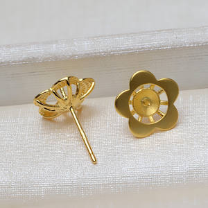 Aretes Cuadrados de Plata S925 Hechos a Mano, Accesorio para DIY, Soporte Hueco para Perlas Semiterminadas de 10mm, 2828 - Product Image 4