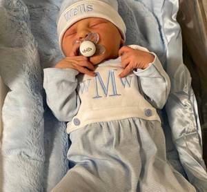 Mameluco personalizado para bebé <span class=keywords><strong>recién</strong></span> nacido, conjunto de Manta, mono de cuello redondo de algodón a rayas azules para bebé, ropa infantil para bebé 2025 - Product Image 4