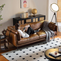Canapé italien moderne trois places en cuir véritable, ensemble modulaire haut de gamme, luxe léger, pour hôtel, villa, appartement, en bois et éponge
