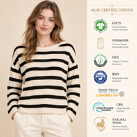 Pull en maille rayé pour femme en mélange coton-nylon, col rond, épaules tombantes, manches longues, OEM