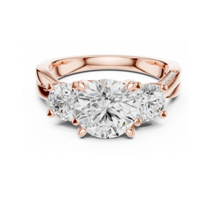 Anillo de compromiso de tres piedras con corte redondo, oro amarillo, diseño de vid retorcida, anillo de diamantes, promesa de pasado, presente y futuro, elegante para novias - Product Image 5