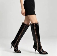 Chaussures à talons aiguilles mi-hauts pour femmes, style designer, bicolores, à bout pointu, cousues main, à lacets, personnalisation usine OEM OED