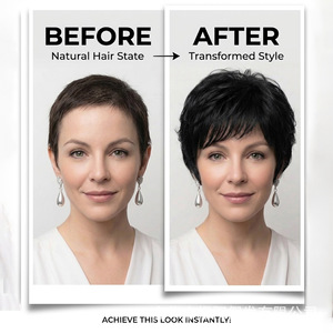 Short <b>Pixie</b> Cut Black Synthetic <b>Wig</b> With Bangs High Temperature Fiber 10inch For Any Face Shape - Product Image 3