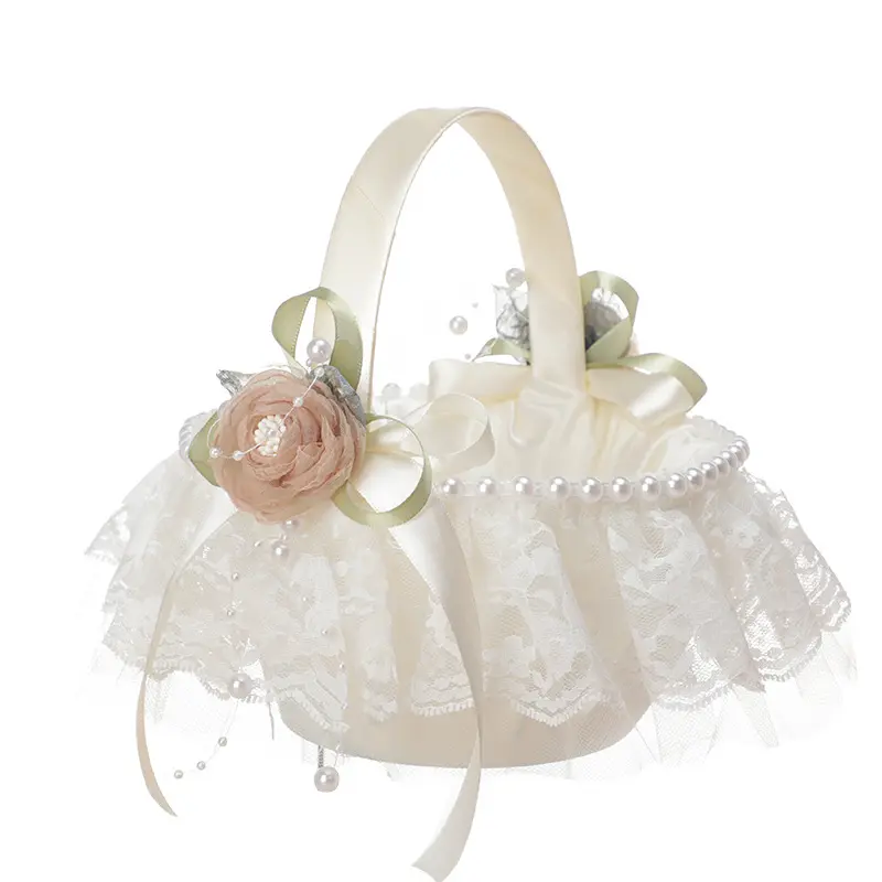 Высококачественные шелковые цветочные корзины для девочек свадебные аксессуары белые свадебные цветочные корзины оптом