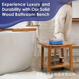 Tabouret de salle de bain en teck Shichang à double niveau avec étagère de rangement, siège de douche imperméable pour usage domestique - Product Image 4