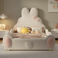 Lit Moderne de Princesse Dessin Animé pour Filles, avec Barrière Lapin Rose, Lit Bébé Fille en Bois Créatif, Glissant et Équipé d'une Protection