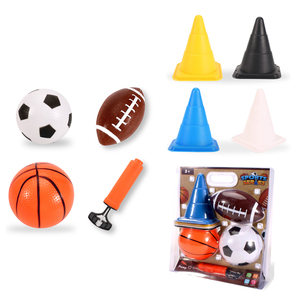 Ensemble de jouets sportifs 3 en 1 pour enfants avec cônes d'entraînement et pompe - <span class=keywords><strong>Football</strong></span>, basketball et soccer gonflables pour jeu actif en intérieur et en extérieur - Product Image 1