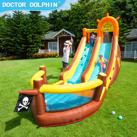 Doctor Dolphin Château gonflable aquatique avec toboggan, thème bateau pirate, fabriqué en Chine, 420D+840D