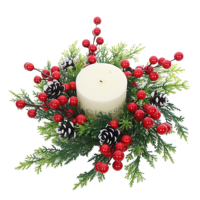 Nouveau Bougie Anneau Accent Artificielle Arbre De Noël Baies Rouge Berry Pin Fleur Pin Branches Couronnes pour La Décoration De La Maison