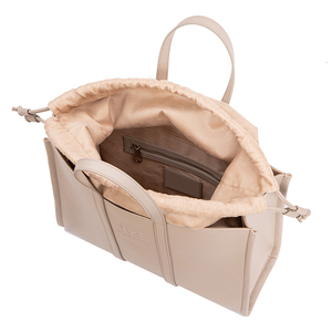 Sac fourre-tout en <span class=keywords><strong>cuir</strong></span> végétalien avec cordon de serrage Sac à main personnalisé pour femmes Sac à main de loisirs de haute qualité Grand sac à main <span class=keywords><strong>beige</strong></span> de luxe en PU souple avec logo - Product Image 5