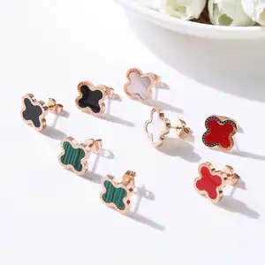Stud Earrings Anti-allergic Stainless Steel jewelry Ear Studs Rose Gold Plated four leaf clover Earrings