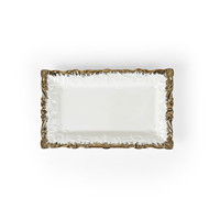 Assiette de mariage rectangulaire en porcelaine blanche moderne assiette en céramique de luxe sertie d'un bord doré