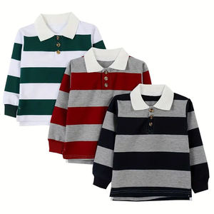 <span class=keywords><strong>Polo</strong></span> a Maniche Lunghe in Cotone Biologico per Bambini, T-shirt Personalizzata a Righe per Ragazzi, Abbigliamento per Bambini - Product Image 5