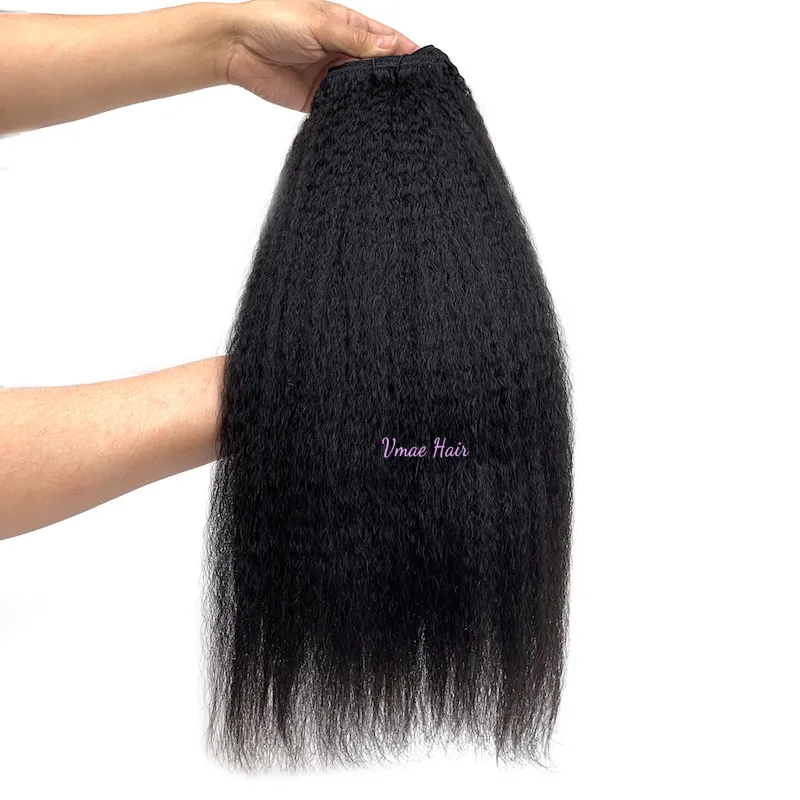 VMAE Wholesale Remy Clip-In Virgin Human Hair Extensions Burmese Coarse Kinky Straight Natural Color for Women Peruvian Quality