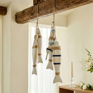Mediterranean Style Wooden Fish <b>Wall</b> Hanging Decoration Striped Design Home <b>Decor</b> Hanging Ornament - Product Image 1