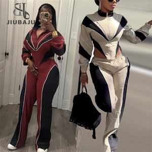 Damen Zweifarbiger Reißverschluss-Crop-Top mit Langen Ärmeln + Hosen-Anzüge Herbst 2-Teilige Sets Sportliche Trainingsanzüge - Product Image 3