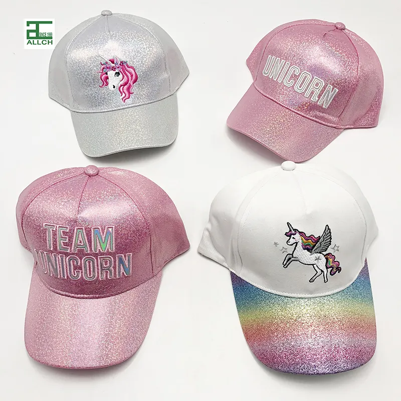 ALLCH Summer Kids Baseball Caps Benutzer definierte Mädchen Glitter Unicorn Theme Baseball Cap