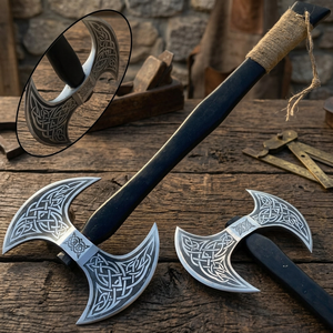 Hacha Vikinga de Acero de Damasco Forjada a Mano de BA Enterprises |   Hacha Táctica Industrial/de Bricolaje de 4 3/4 Pulgadas con Mango de Madera Recubierto de Cuero - Product Image 4