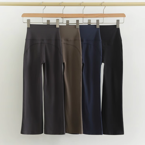 Los Pantalones Plegables con Cintura Alta y Corte Acampanado Realzan la Figura, Ideales para Yoga y Uso Casual Femenino - Product Image 1