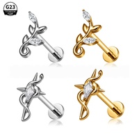 Aksesoris tindik telinga tulang rawan bibir berulir dalam, desain ular titanium G23 ASTM F136 dengan inlay marquise CZ Zircon.