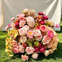 Bouquet de fleurs artificielles mixtes avec roses en soie et orchidées - Couleurs rose pêche crème pour mariage, Noël, décoration de la maison, centres de table