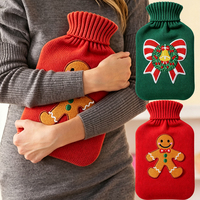 Bouillotte portable en caoutchouc avec housse tricotée de Noël, 1,8 L, chauffante et réutilisable pour soulager la douleur