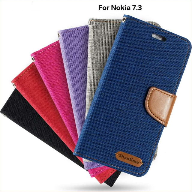 Retro Style Magnetic Closure Wallet Case for Nokia 7.3 Oxford Cloth Leather & TPU with Picture Card Slots and Stand