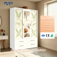 Armoire métallique moderne à 3 portes coulissantes avec miroir, quatre tiroirs, armoire de rangement verrouillable pour chambre à coucher, commande de projet personnalisée OEM ODM