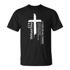 Camiseta I Can Do All Things Philippians 4 13 con diseño de cruz cristiana, camiseta negra para hombre - Product Image 1