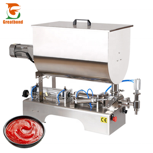 50-1000ml Factory Price Pneumatic U Shape <b>Water</b> Peanut Butter Chili Sauce Jam Olive Oil Paste Filling Machine With Mixing Tank - Product Image 1