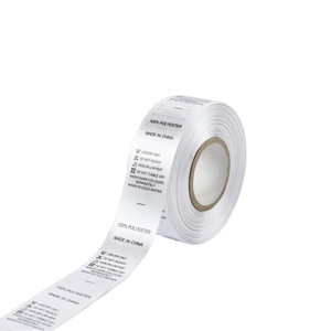Étiquette de lavage recyclable rouleau <span class=keywords><strong>vierge</strong></span> bord tissé en satin gros rouleau d'étiquettes de composition en satin blanc pour vêtement - Product Image 1