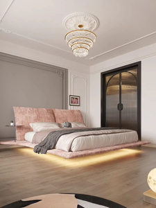 Lit mural en bois massif populaire, lit double moderne de luxe avec plateforme flottante pour chambre principale - Product Image 2