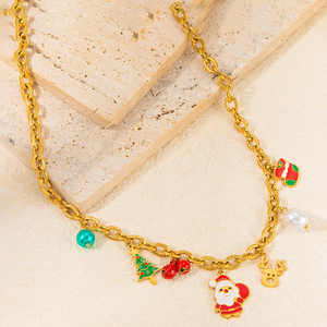 Venta al por mayor de acero inoxidable joyería de Navidad regalos Santa Claus ciervo árbol de Navidad encantos collar - Product Image 4