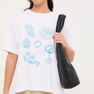 Camiseta de Verano con Estampado Floral, Estilo Nuevo, Personalizable, 100% Algodón, Manga Corta, para Mujer, Moda Versátil, Informal y Deportiva - Product Image 1