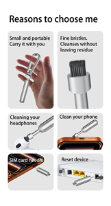 Инструмент для извлечения SIM-карты с чистящей щеткой 2 в 1, портативный брелок EDC, выталкивающий штырь, сбрасывающая игла, открывалка, чистящая ручка для телефона - Product Image 3