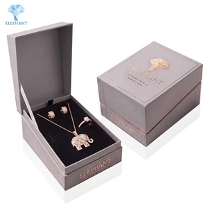 Caja de Papel con Estampado Dorado Personalizada ELEPHANT, Caja Rígida de Lujo para Joyería con Bandeja de Terciopelo para Aretes y Colgantes - Product Image 1