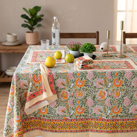 Nappe carrée en coton et lin imprimée de motifs floraux, faite à la main, écologique, personnalisable, de luxe, lavable, décoration d'intérieur, prix de gros