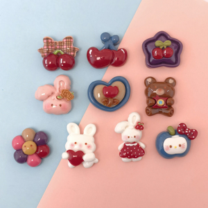 100 Pezzi di Figurine in Resina a Forma di Coniglio, Ciliegia, Orso e Fiori per Scrapbooking, Decorazioni per Capelli, Charm per Slime e Fai da Te - Product Image 3