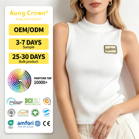 Kaos Tank Top Wanita Rajut Rib Kerah O Tanpa Lengan, Bordir Custom Pabrik, Bahan Bernapas, Kasual, Model Dasar