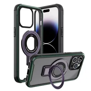 Designer Paars Metalen Magnetische Ring Stand Telefoonhoesje Voor Iphone 15 Pro Max Plus Fabriek Direct Transparante Beschermhoes