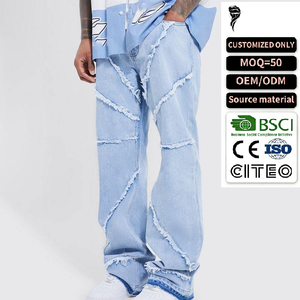 Pantalones Anchos de Mezclilla Personalizados OEM, Jeans de Pierna Ancha, Jeans Ajustados Desgastados para Hombre - Product Image 1