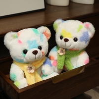 Ours en peluche tie-dye coloré avec écharpe, jouet doux et mignon pour enfants, cadeau d'anniversaire ou de vacances