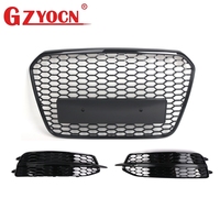 Kit de remplacement de calandre avant nid d'abeille noir brillant + cache de feux antibrouillard pour Audi A6 C7 S-Line 12-15 OE 4G0853651A 4G0807681D 4G0807682D